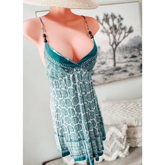 Pretty Presence plunging boho jersey babydoll mini dress tunic tank - Picture 1 of 3